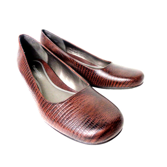 NATURALIZER Destin US 6.5M Brown Lizard Print Leather Pump Shoe w Block Heel - Picture 1 of 7